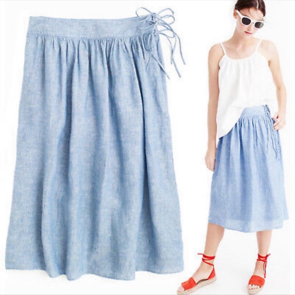 J Crew Chambray Linen Midi Skirt